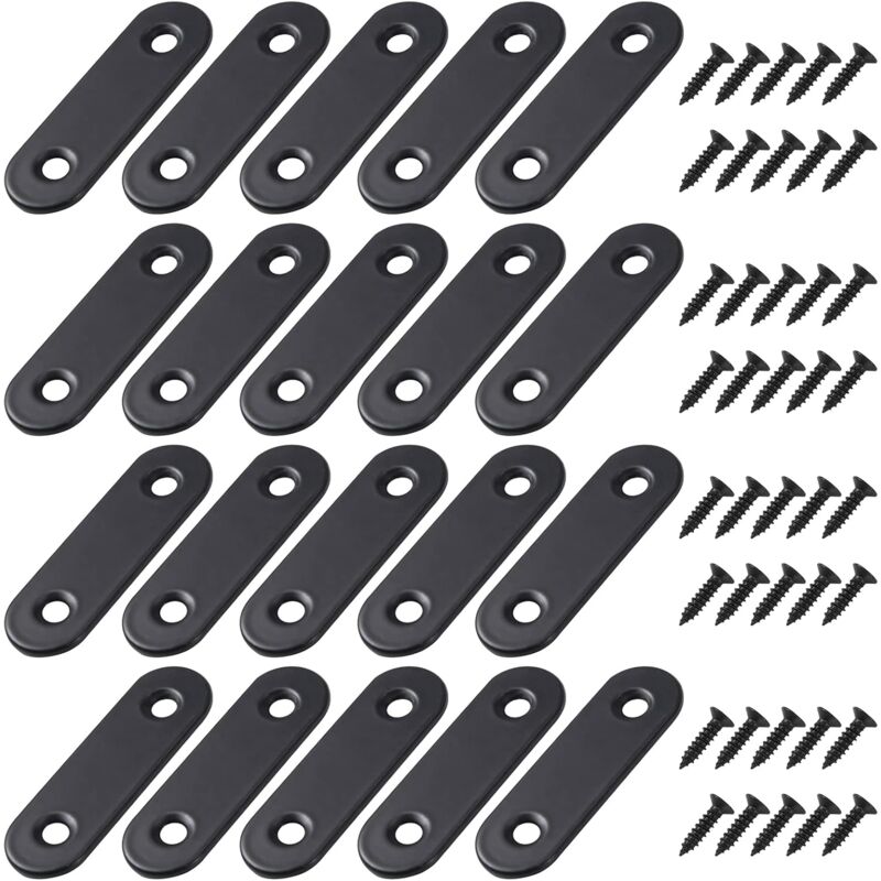 Straight Flat Corner Brace Metal Straight Brackets With Screws For Wood Furniture Cupboard Repair Support 50 16Mm Black - Image 1