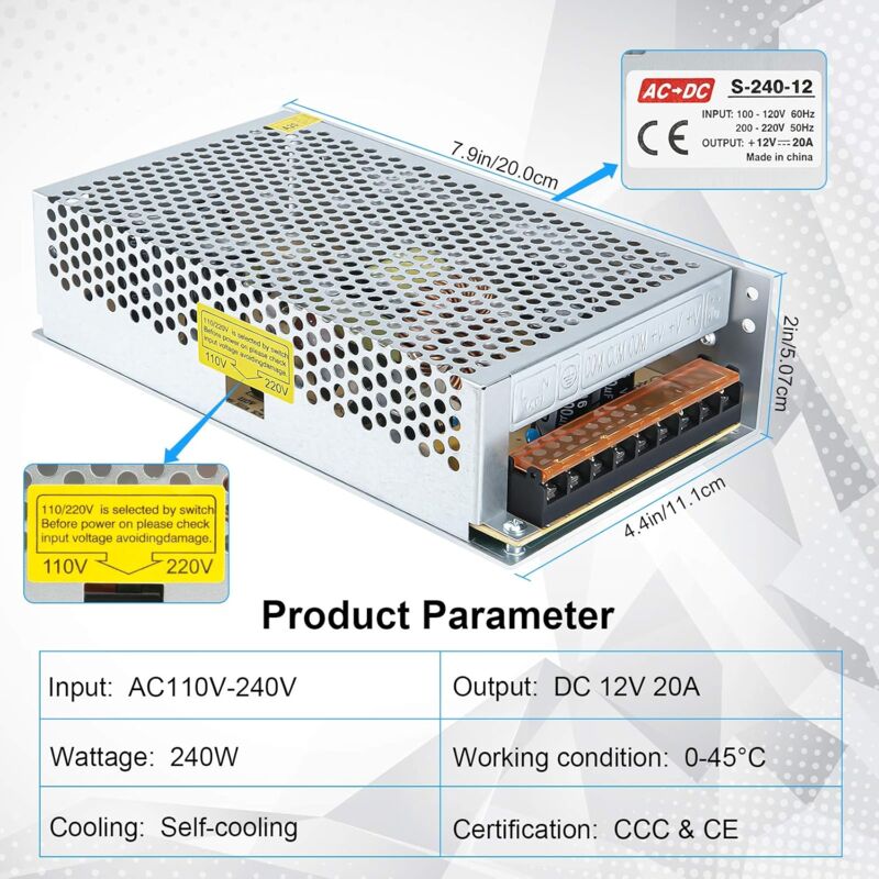 Switching Power Supply 12V 20A LED Transformer 240W Switching Power Supply Ac 110V / 240V Dc 12V Switching Converter - Image 2
