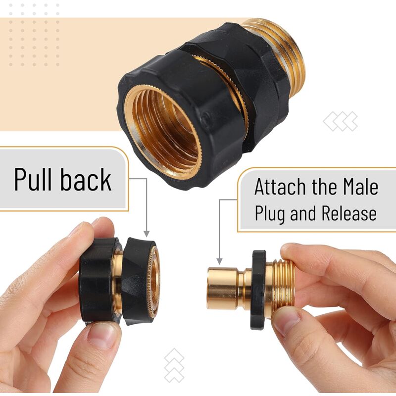 Garden Hose Quick Connectors, 3/4 Inch, 2 Sets (2 Female + 2 Male) Quick Connect Water Hose Connectors, Hose Fittings, - Image 4