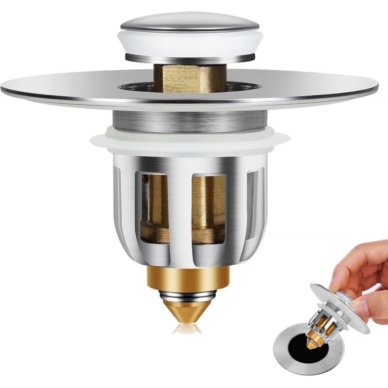 Pop-Up Sink Plug, Universal Pop Up Sink Plug With Anti-Clogging Filter, Anti-Odor Hair Filter For 26-42Mm Holes - Image 1
