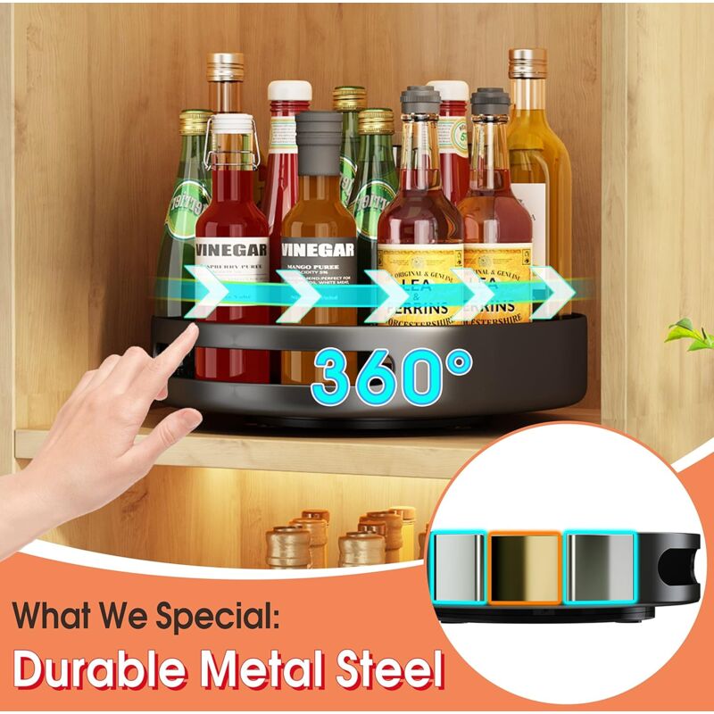 Turntable,Metal Steel ROtating Shelf Lazy Susan Kitchen Cupboard For Kitchen Storage,Cupboard Storage,25.4Cm,Black - Image 2