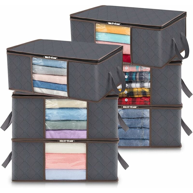 6 Pack 35L Clothes Storage Bag, Foldable Underbed Storage Box, Quilt Storage Cover Closet Organizer, Clear Window - Image 1