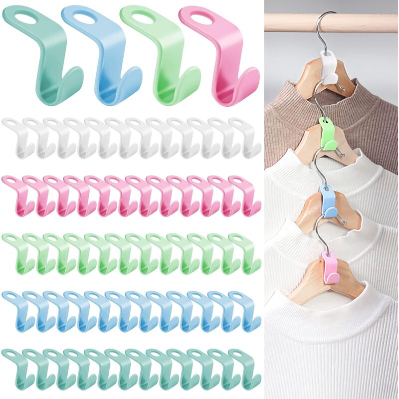 64 Pieces Hanger Hooks Plastic Hanger Connector Closet Hanger Connection Hook Perfect For Space Saving (Multi-Color) - Image 1