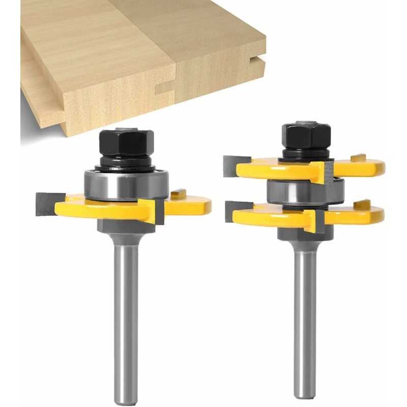 6Mm Shank Matched Tongue And Groove ROuter Bit Set 3 Teeth T Shape Wood Cutter Cutting Woodworking Tool (6Mm) - Image 1