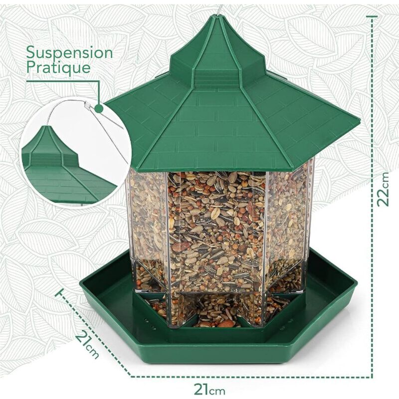 Hanging Outdoor Bird Feeder - Large Capacity Hexagonal Bird Feeder, Waterproof - Outdoor Bird Feeder With Seed - Image 2