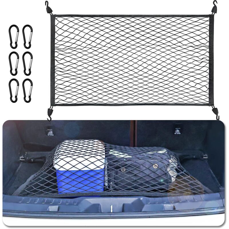 Car Trunk Storage Net Size 8060Cm Luggage Storage Net Storage Net With 6 Carabiners 4 Hooks Elastic Reinforcement - Image 1