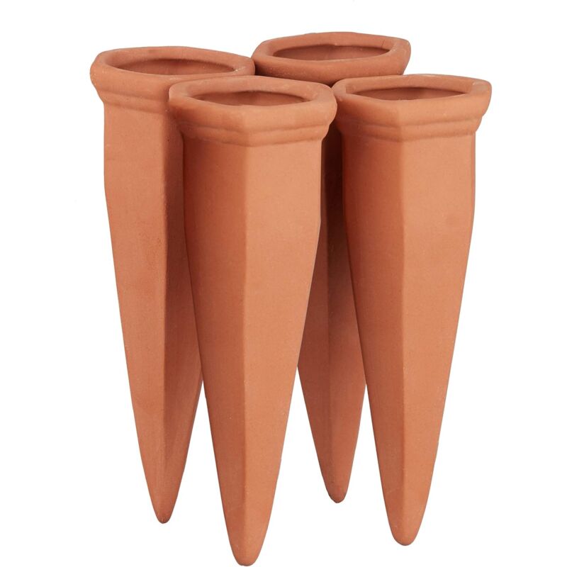 Clay Watering Cone, 4 pcs Set Watering Accessories, 1L Plastic Or Wine Bottles, Terracotta - Image 1