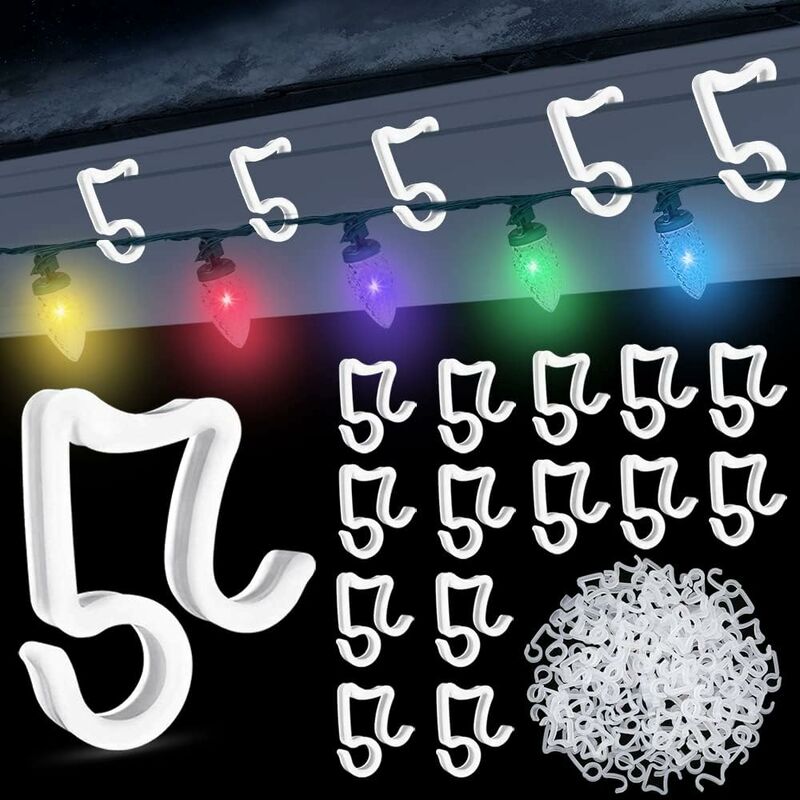 100 pcs Christmas Light Hooks, Outdoor ROof Gutter Hooks, Plastic Christmas Light Clips For Decorative Lights Gutter - Image 1