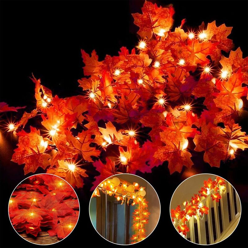 Fall Garland, Fall Decoration, 30 Light Strings, Fall Leaf Garland, Halloween Christmas Decoration, Thanksgiving - Image 1