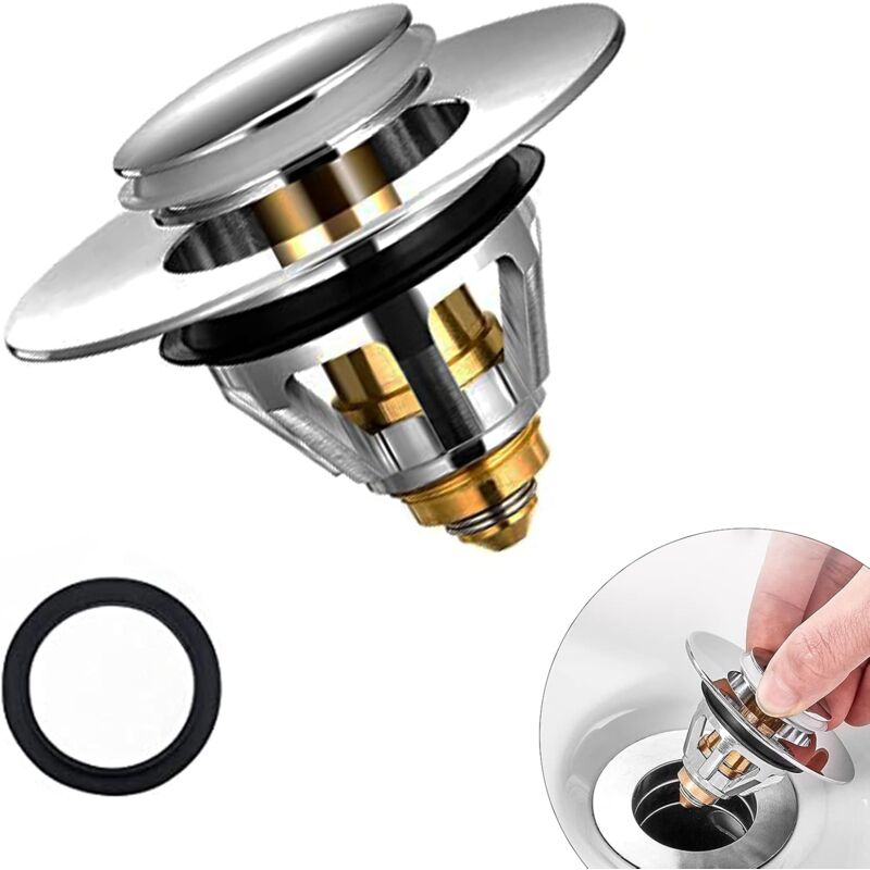 Sink Plug, Universal Pop-Up Drain Stopper With Hair Filter Anti-Odor Anti-Blocked, Stainless Steel Kitchen Sink Bathtub - Image 1