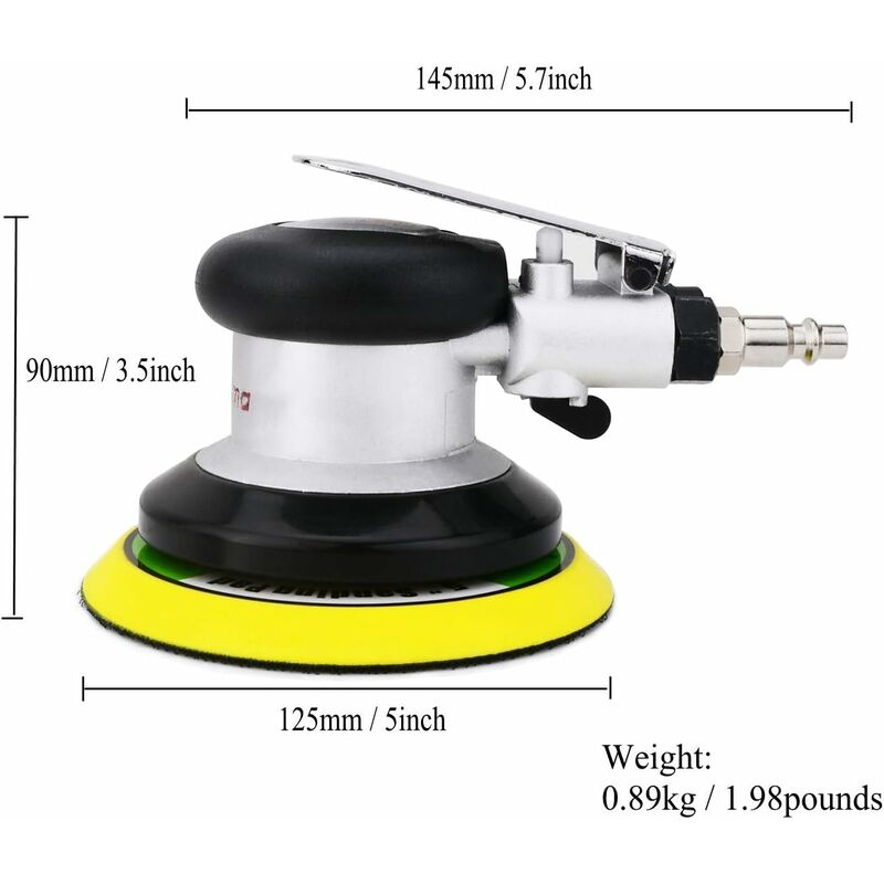 Professional Air Random Orbit Sander, High Performance Mini Dual Action Pneumatic Polisher With, 13500Rpm (Silver 125Mm) - Image 2