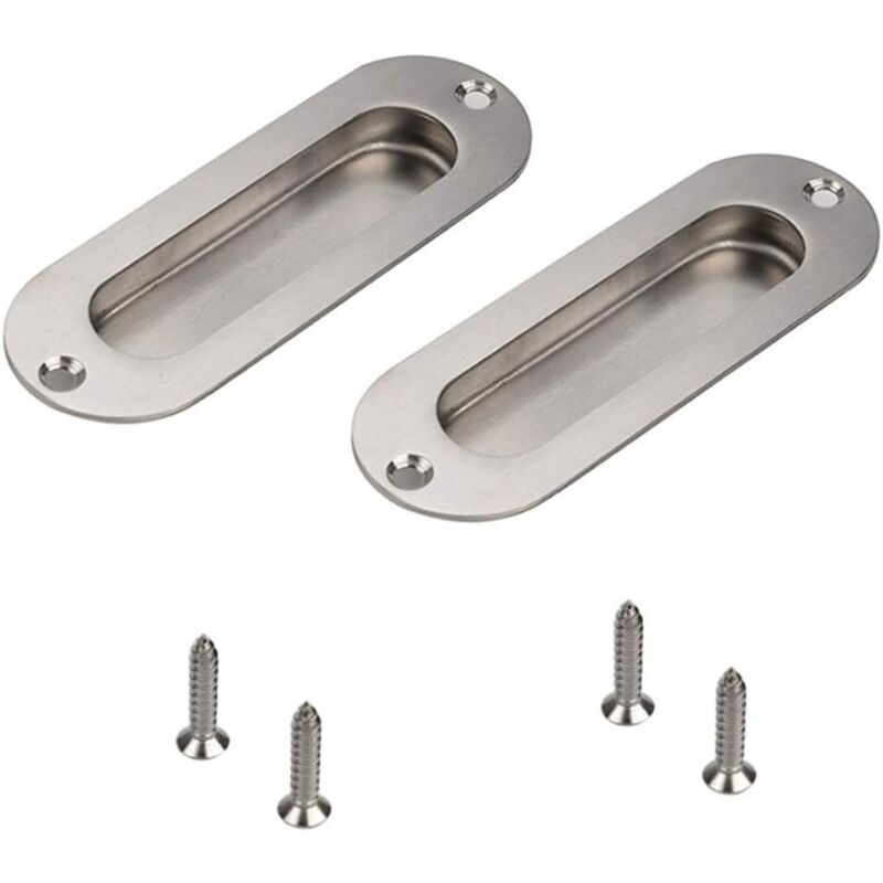 Flush Door Handle 2 Pieces Brushed Stainless Steel Flush Handle Sliding Door Handle Cupboard Door Handle With Screws - Image 1