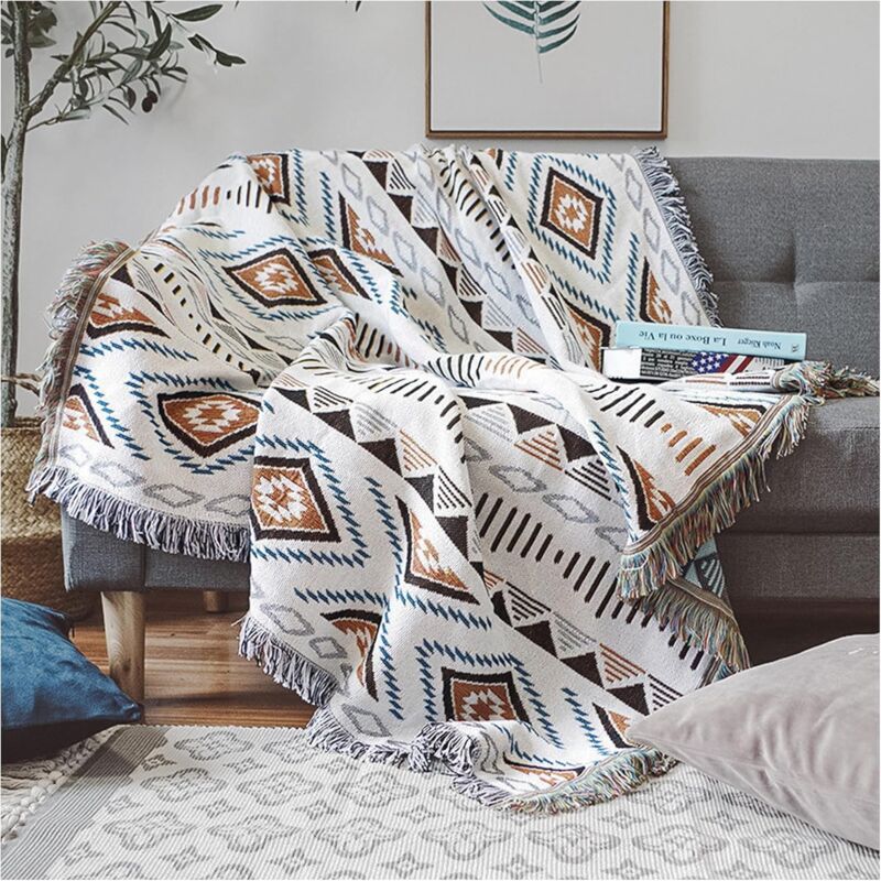 Sofa Blanket With Tassel, Couch Throws, Knitted Blanket, Aztec Ethnic Style Blanket, For Home, Office, Travel, Camping. - Image 1