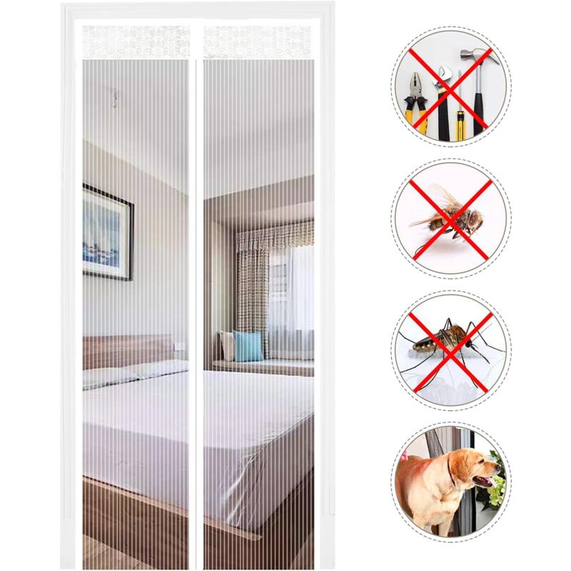 Magnetic Screen Door Automatic Closing Insect Screen Door Curtain With Magnets No Drilling (120X220Cm, White) - Image 1