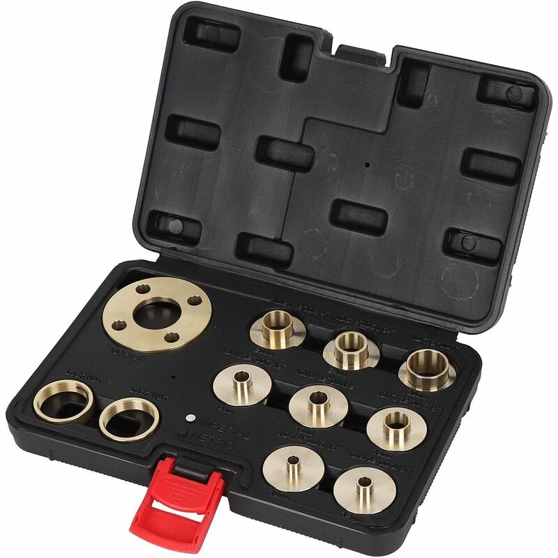 ROuter Guide Kit, 11 Pieces Imperial Size Brass ROuter Template Guide Kit, With Lock Nut Adapter With Case - Image 1