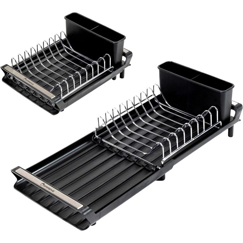 Expandable Kitchen Dish Drainer, Sink Drainer With Pouring Spout, Cutlery Holder, Plastic Foldable Drainer, 28X20 Cm - Image 1