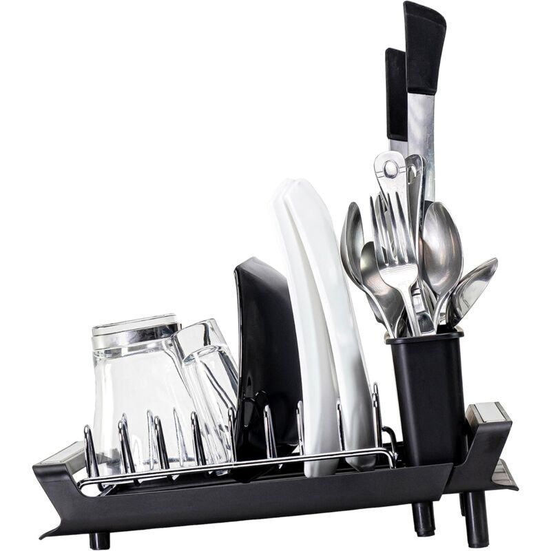 Expandable Kitchen Dish Drainer, Sink Drainer With Pouring Spout, Cutlery Holder, Plastic Foldable Drainer, 28X20 Cm - Image 3