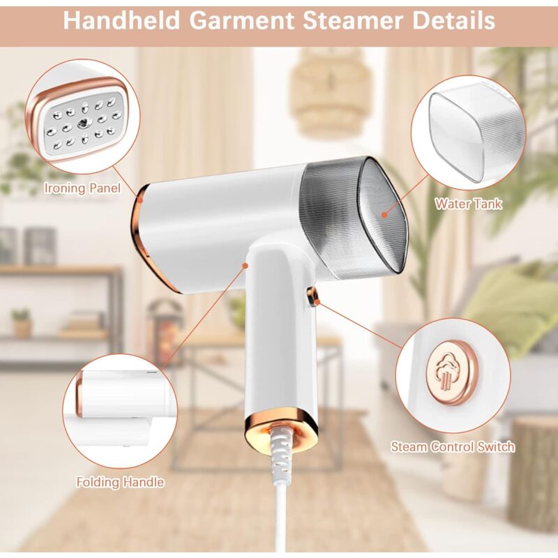 Garment Steamer, Mini Portable Iron, 30S Fast Heat-Up, 1000W, 120Ml, Travel Steamer With Brush And Measuring Cup - - Image 3