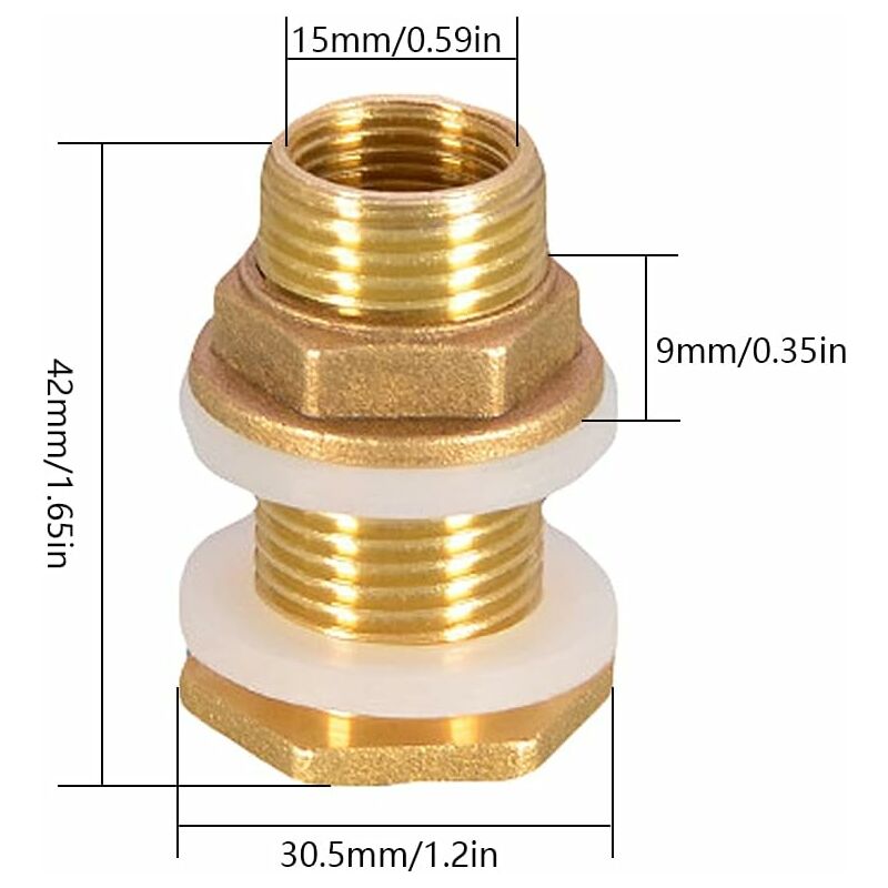 1/2 Brass Water Tank Water Pipe Connector 2 pcs 4.2Cm Brass Water Tank Socket 1/2 Inch Brass Water Connector For Rain - Image 3