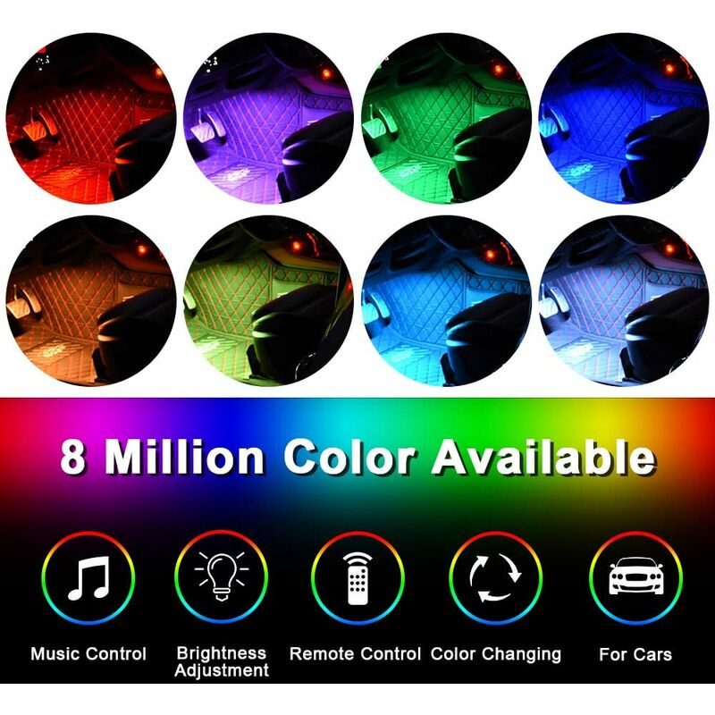 Car Interior LED Lights - Car Interior Lamp, 48 LED Car Strip Lights With Wireless Remote Control, Upgraded Waterproof - Image 2