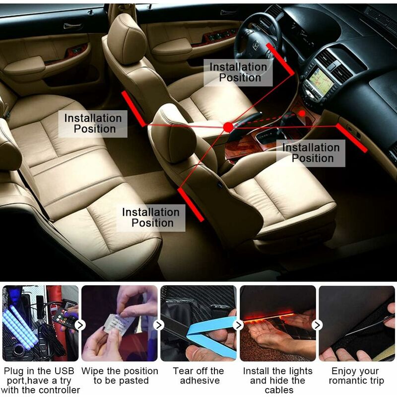 Car Interior LED Lights - Car Interior Lamp, 48 LED Car Strip Lights With Wireless Remote Control, Upgraded Waterproof - Image 3