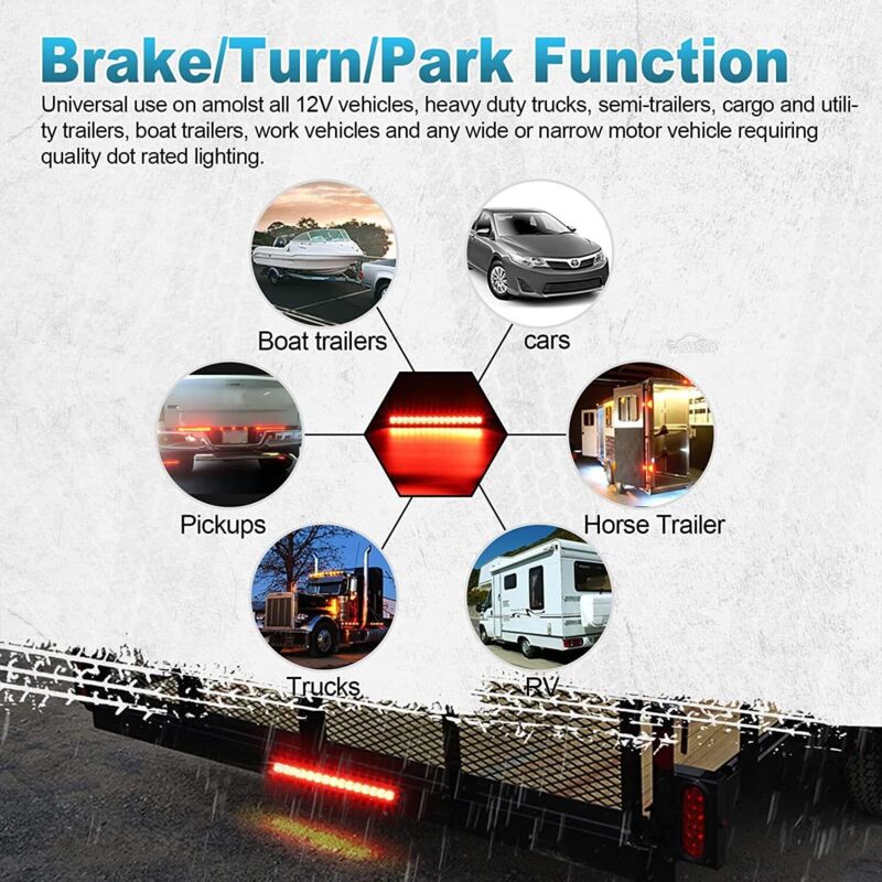 2 pcs 12V 15 LED Trailer Brake Tail Light Bar Waterproof Rear Lights Running Lights Identification Light For Offroad - Image 3