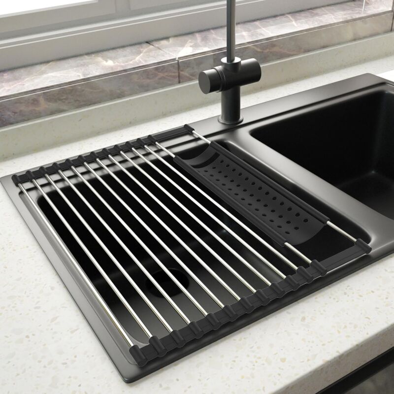 Stainless Steel Kitchen Dish Drainer Rack Foldable And Removable Stainless Steel ROller Drying Rack For Sink Draining - Image 1