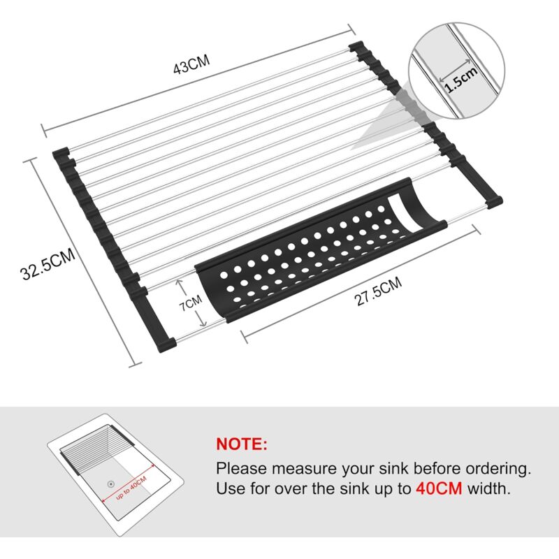 Stainless Steel Kitchen Dish Drainer Rack Foldable And Removable Stainless Steel ROller Drying Rack For Sink Draining - Image 2