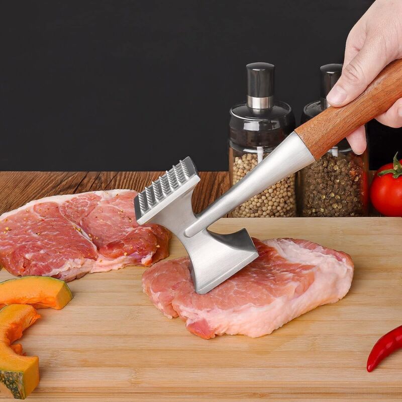 Meat Hammer, Heavy Duty Meat Tenderizer, Steak Hammer With Wooden Handle And Food Grade Zinc Alloy, 2 In 1 Kitchen - Image 2