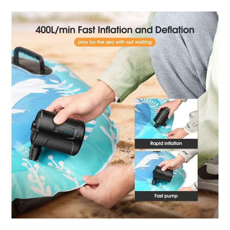 Electric Air Pump, 5000Mah Rechargeable Battery, Inflatable Mattress Inflator With 3 Air Nozzles, Fast Inflator For - Image 4