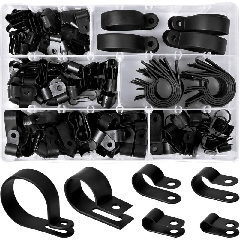 200 pcs Nylon Plastic R Clips Tube Clamps, 6 Sizes 3/16'' 1/4'' 3/8'' 1/2'' 3/4'' 11/8'' Fasteners For Conduit, Cable, - Image 1