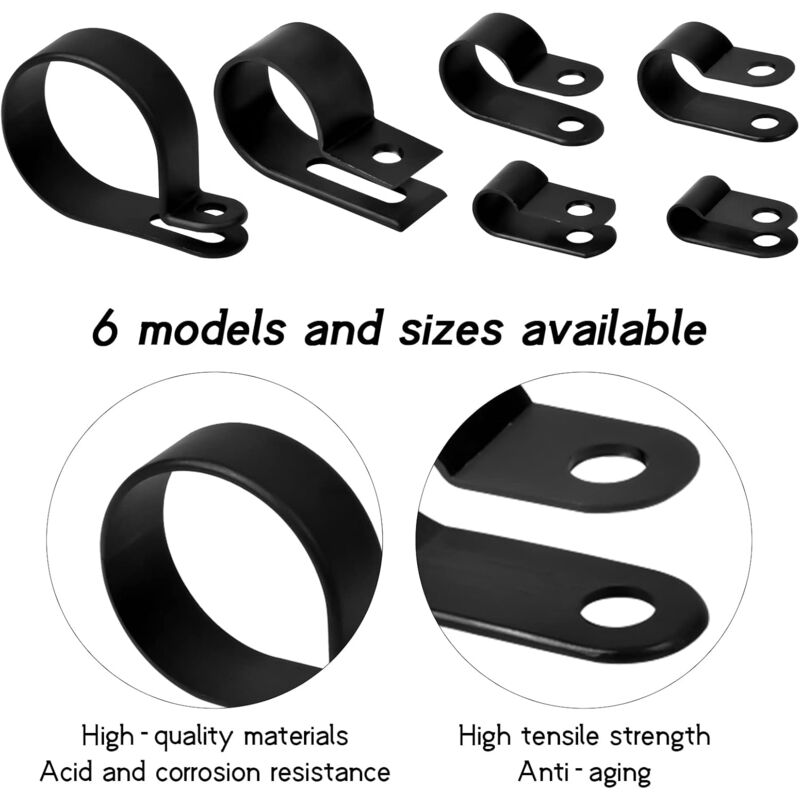 200 pcs Nylon Plastic R Clips Tube Clamps, 6 Sizes 3/16'' 1/4'' 3/8'' 1/2'' 3/4'' 11/8'' Fasteners For Conduit, Cable, - Image 3