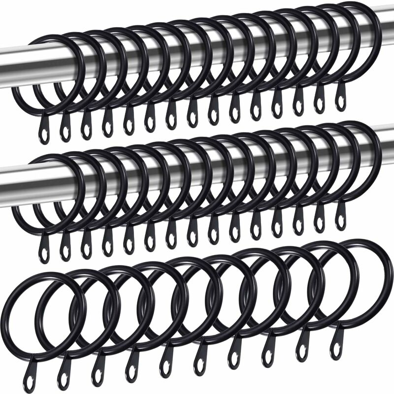 Metal Curtain Rings, Curtain And ROd Hanging Rings, 30Mm Inner Diameter Drapery Sliding Eyelet Rings (Black, 40 Pack) - Image 1