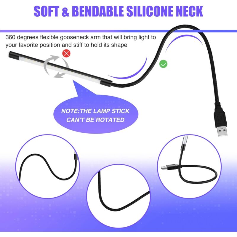 2 Pieces Usb LED Reading Lights Stick Flexible Usb Book Light Dimmable LED Usb Light Touch Gooseneck For Laptop Book - Image 4