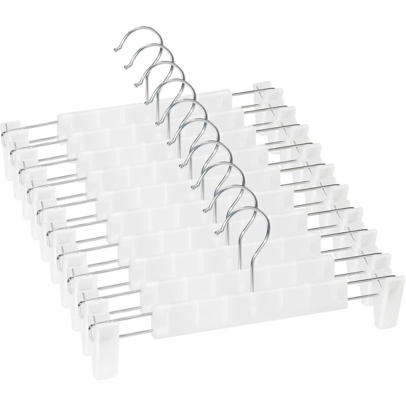 10 Pack Skirt Hangers, Trouser Hangers, With 2 Adjustable Non-Slip Clips, For Hanging Pants, Socks, Skirts - Translucent - Image 1