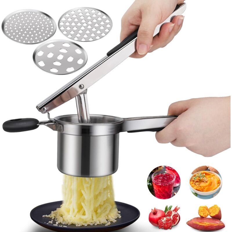 Potato Masher, Manual Potato Masher With 3 Interchangeable Discs, Professional Stainless Steel Manual Masher, Ideal For - Image 1