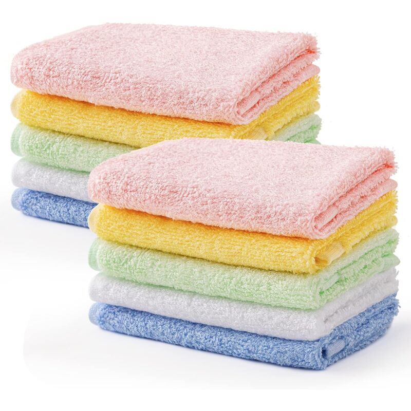 10 Pieces Baby Towels Hand Towels Bamboo Fiber Facial Wipes 25 Cm Kids Towels Multicolor Bath Towels Kitchen Towels - Image 1