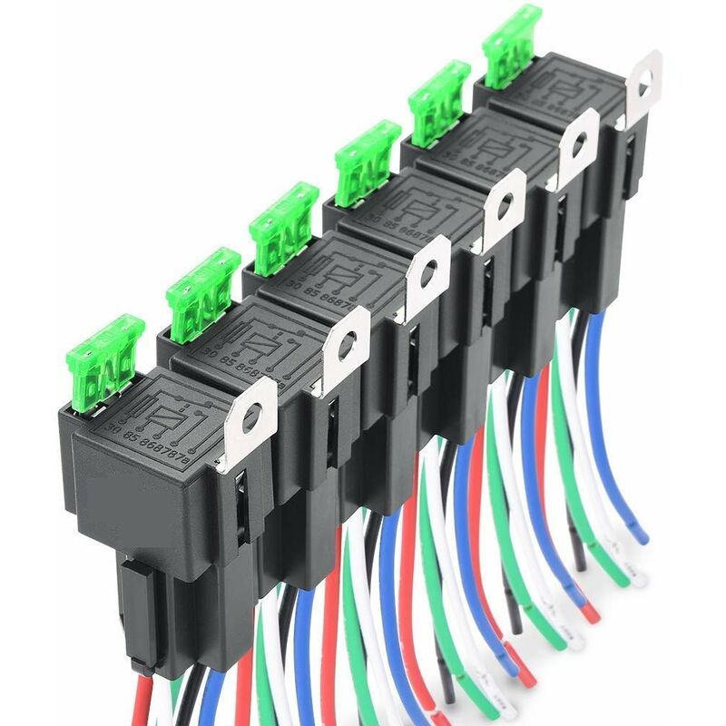 6 pcs 12V 30A Fuse Relay Switch Harness Ato/Atc Blade Fuse, 5 Pin Spst Automotive Electrical Relays With Heavy Duty 14 - Image 1