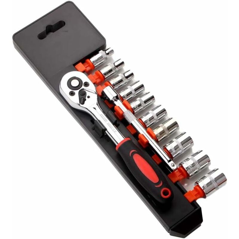 12 Piece 6.35Mm Ratchet Wrench Set, Mechanics Tool Kit & Sockets With Quick Release Reversible Ratchet Handle & - Image 1