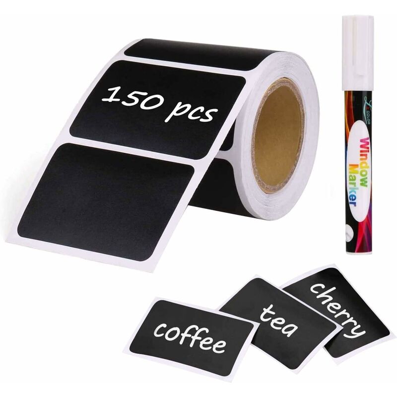 150 pcs Reusable Kitchen Organizer Labels Stickers Kit With Liquid Chalk Markers, Removable Blackboard Labels For - Image 1
