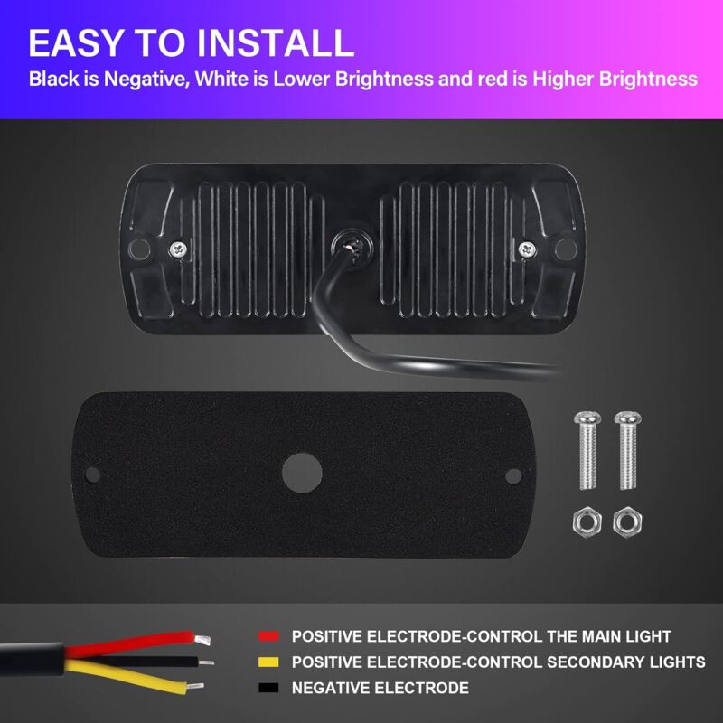 2 pcs 12 LED Amber Strobe Brake Light, 12V 24V LED Light Bar For Offroad Vehicle Car Van Boat Trailer Caravan, 3000K - Image 4