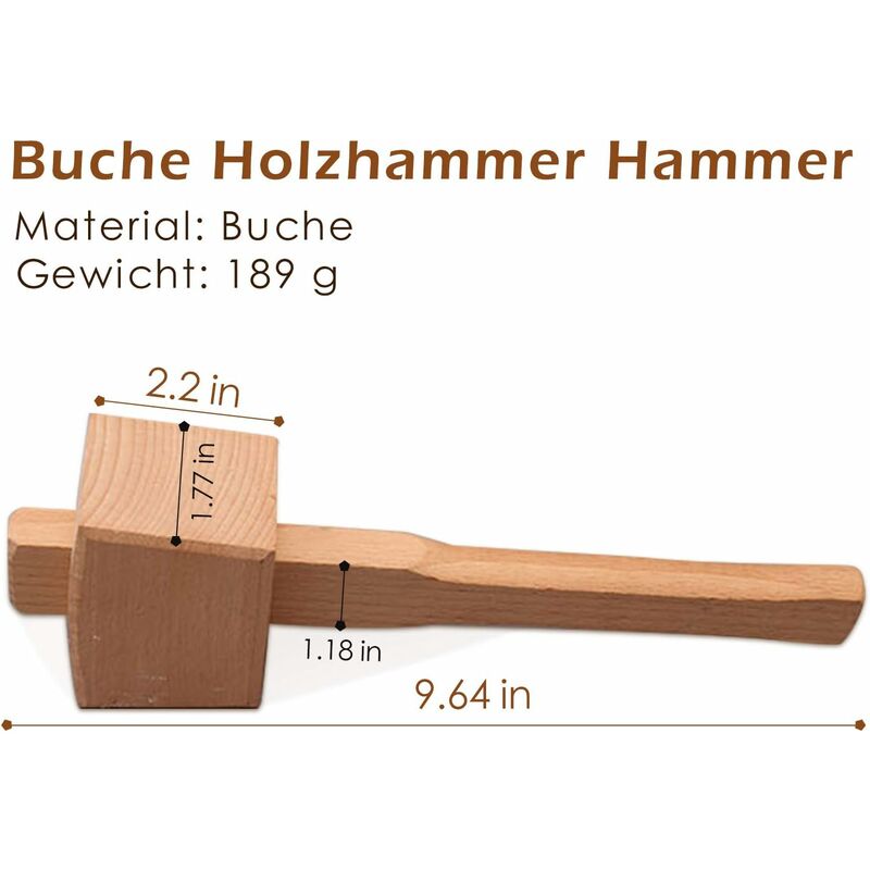 Beech Wood Mallet Hammer With Comfortable Grip Angled Striking Surface Woodworking Hammer For Carpentry Diy Woodworking - Image 2