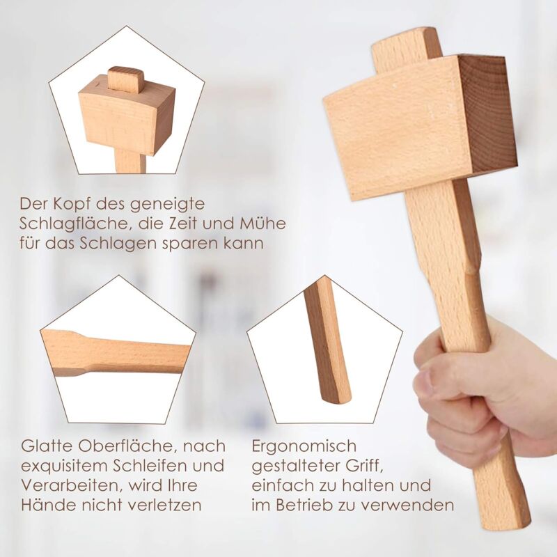 Beech Wood Mallet Hammer With Comfortable Grip Angled Striking Surface Woodworking Hammer For Carpentry Diy Woodworking - Image 3