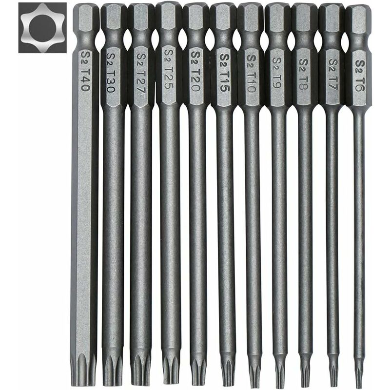 11 Piece Long Torx Screwdriver Bit Set - Magnetic Bits - 1/4
