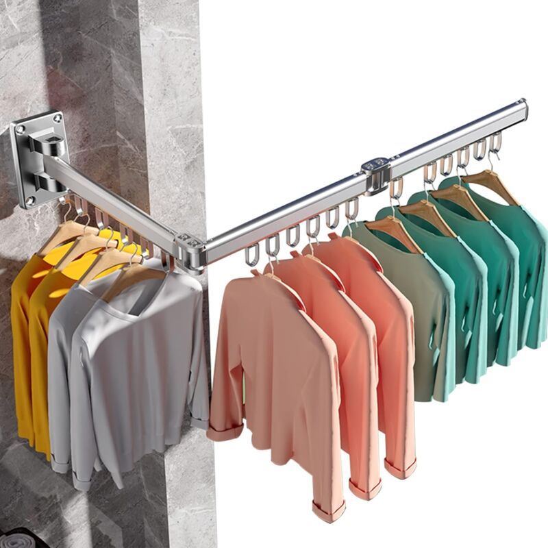 Wall Mounted Clothes Drying Rack, Indoor And Outdoor Foldable Clothes Dryer, Aluminum - Silver - Image 1