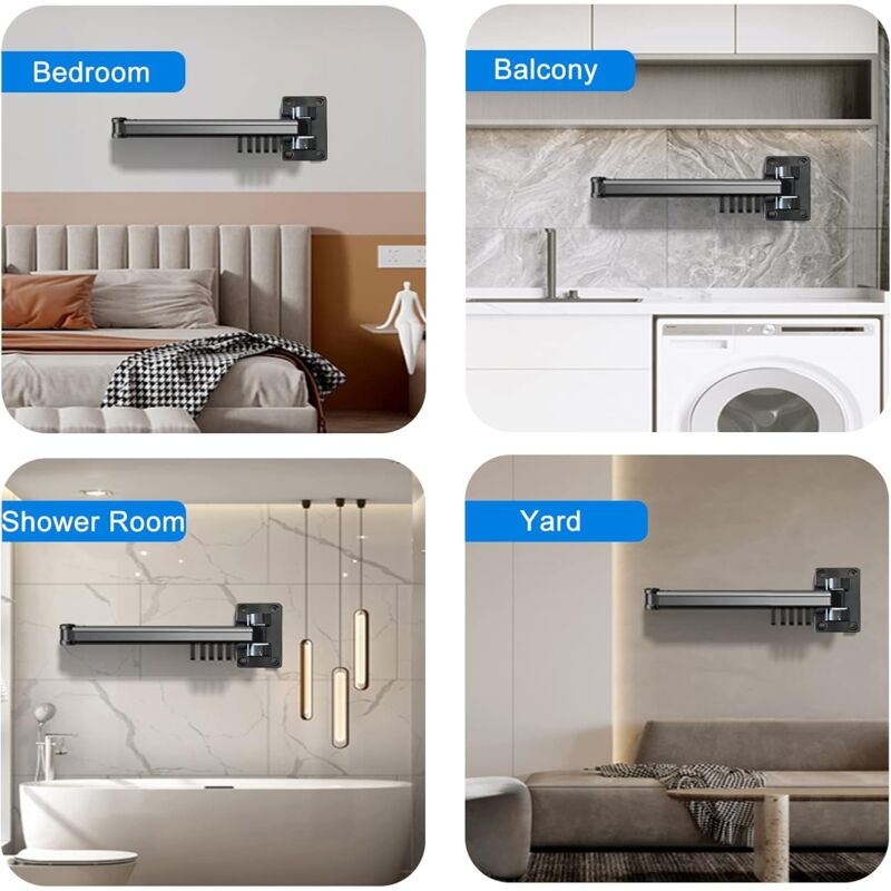 Wall Mounted Clothes Drying Rack, Indoor And Outdoor Foldable Clothes Dryer, Aluminum - Silver - Image 4