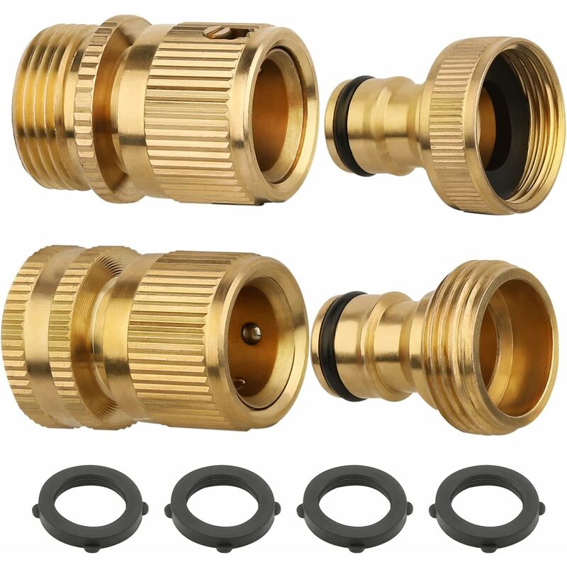 2 pcs 3/4 Inch Brass Quick Connect Garden Hose Connectors - Image 1