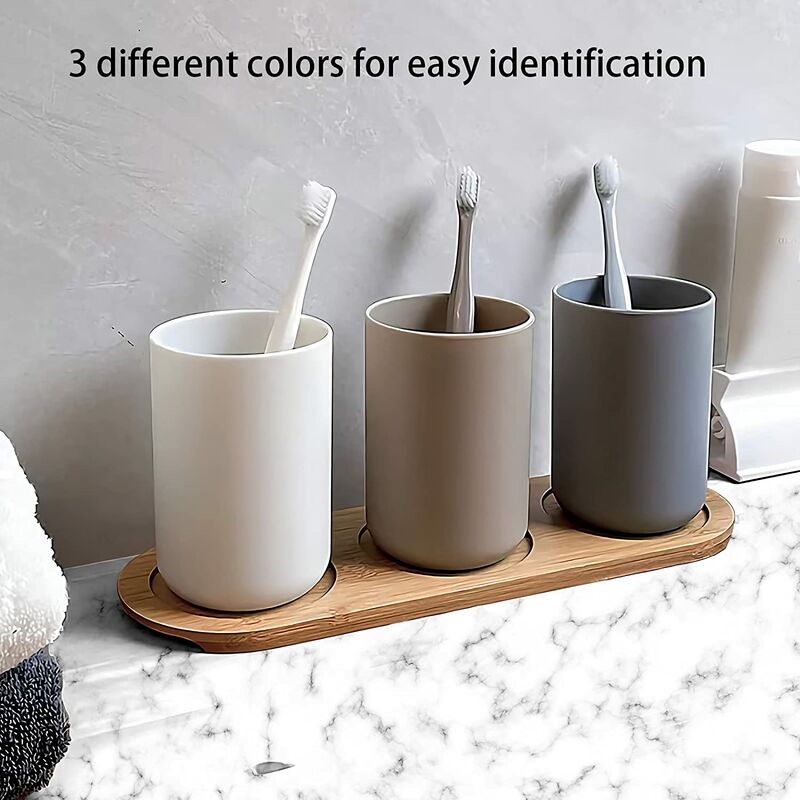 Bathroom Tumbler, Toothbrush Holder, 3 pcs Set, Food Grade Plastic, Absolutely Unbreakable (White, Gray, Brown) - Image 3
