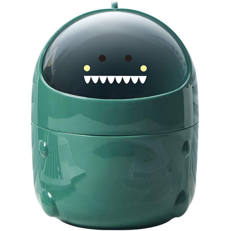 Mini Desktop Trash Can With Lid For Bathroom Kitchen Office Cartoon Style Portable Green - Image 1