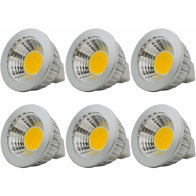 6 Units, Mr16/Gu5.3 Cob LED Bulb, 3W / 210Lm, Dc 12V, Warm White 2700K, Equivalent To 20W Halogen Bulb, Ø50X52, 90° - Image 1